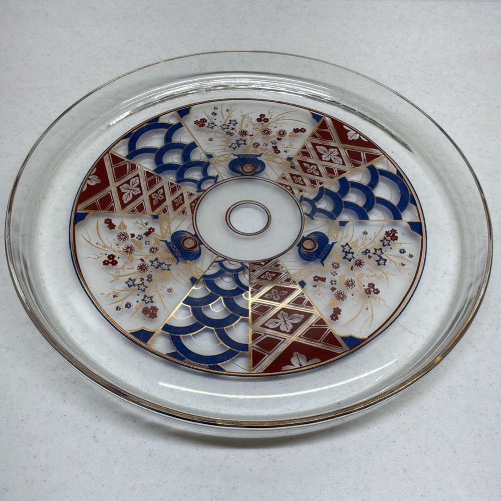 Vintage 1960s Culver Imari Glass Platter Tray MCM 12 Inch Signed